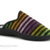Ouf GRAVURE Gris - Rayures Multicolores - Pantoufle Mule Femme