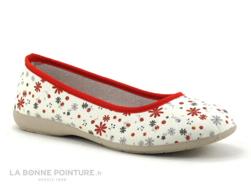 Ouf BESCO Rouge - Ecru Fleuri - Pantoufle Ballerine Femme 3 Ouf BESCO Rouge - Ecru Fleuri - Pantoufle Ballerine Femme