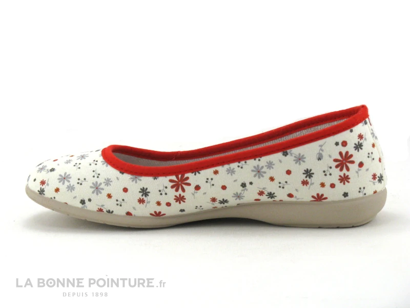 Ouf BESCO Rouge - Ecru Fleuri - Pantoufle Ballerine Femme 4 Ouf BESCO Rouge - Ecru Fleuri - Pantoufle Ballerine Femme – Image 2
