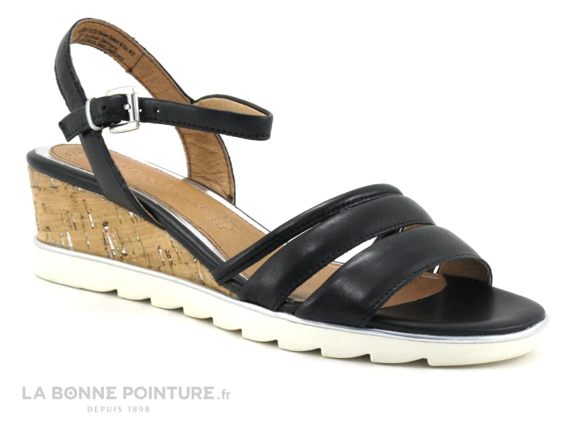 Marco Tozzi Premio 2-28724-28 - Nu-pieds Cuir Noir -Talon Compense 7 Marco Tozzi Premio 2-28724-28 - Nu-pieds Cuir Noir -Talon Compense – Image 5